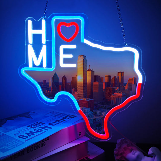 Texas Home Neon LED Sign, USB, Dimmable, 13”x13” inch