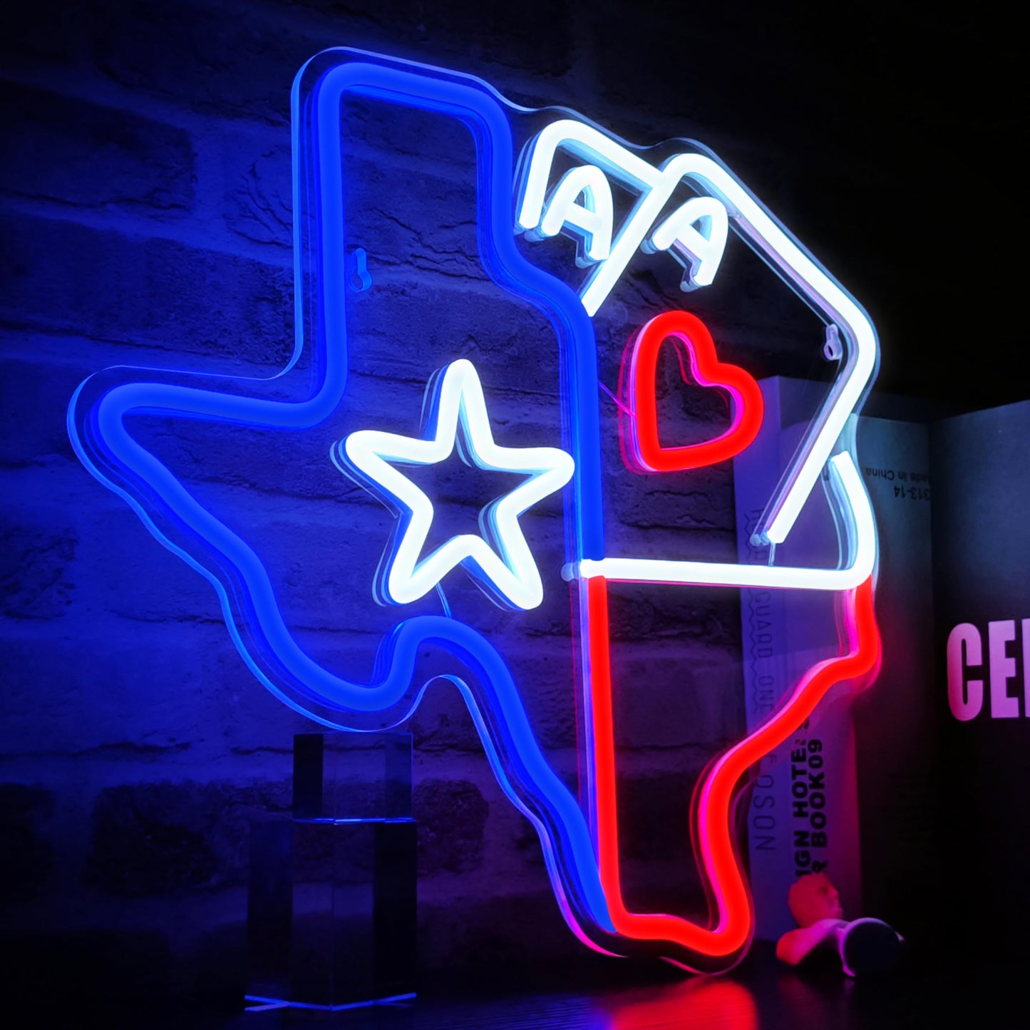 Texas Poker Playing Cards Neon LED Sign, Dimming, Wall Decor, 13.8"× 12.8"