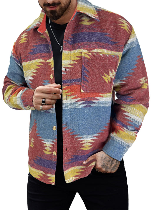 Men's Jackets Casual Flannel Jacket, Button Down Long Sleeve, Pockets