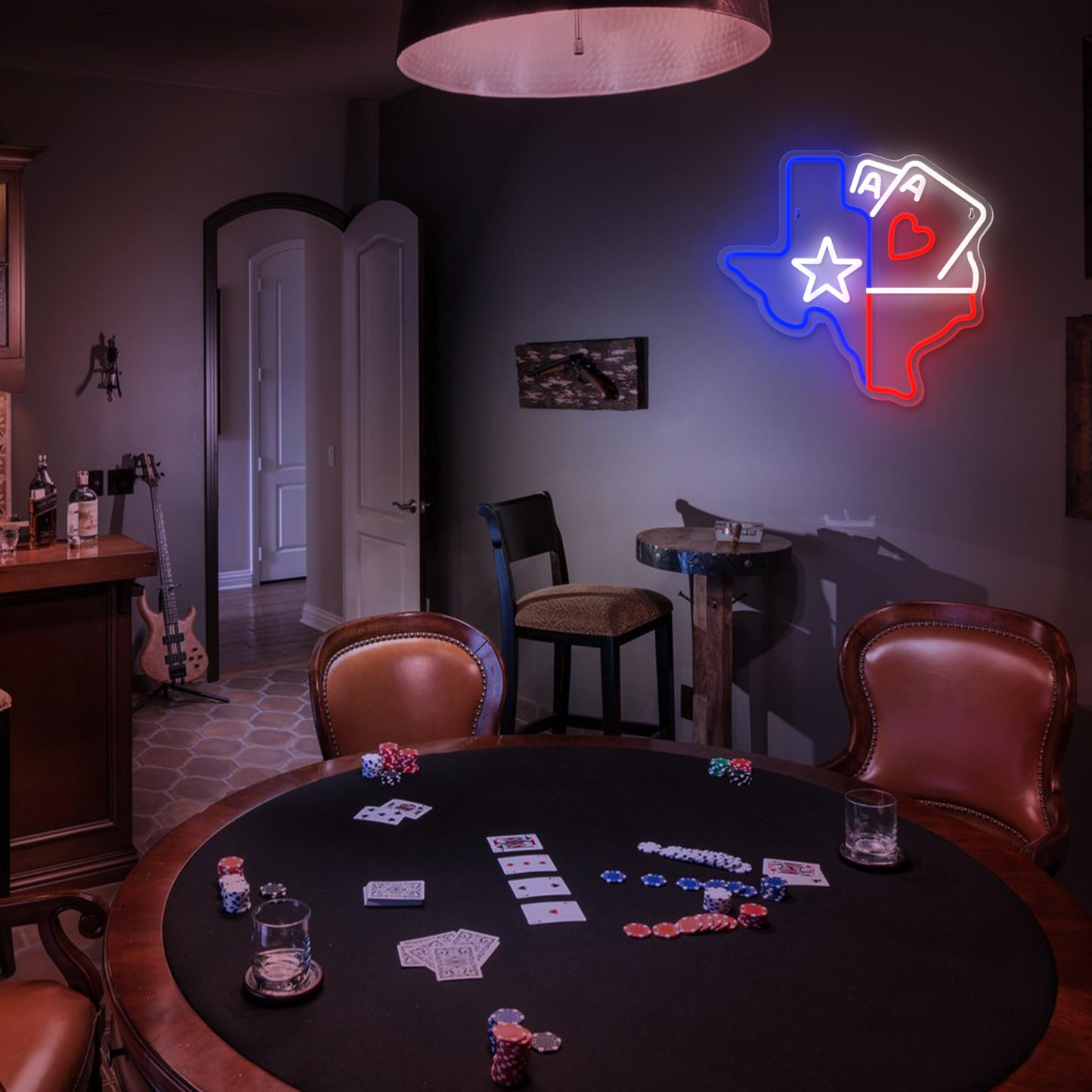 Texas Poker Playing Cards Neon LED Sign, Dimming, Wall Decor, 13.8"× 12.8"