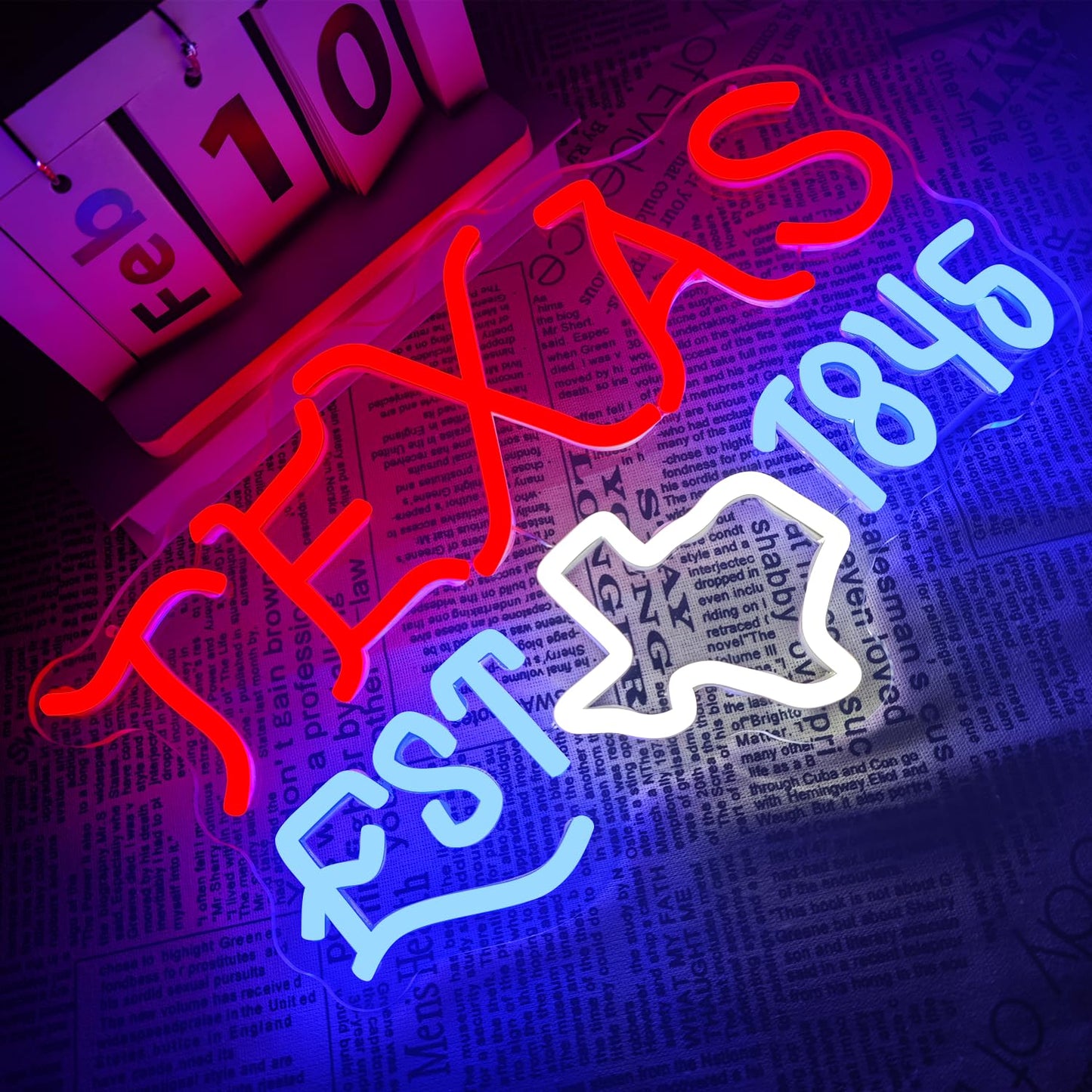 Texas Neon LED Sign Dimmable for Room, Man-Cave, Bar, Dorm, 14.9” x 9.4” inches