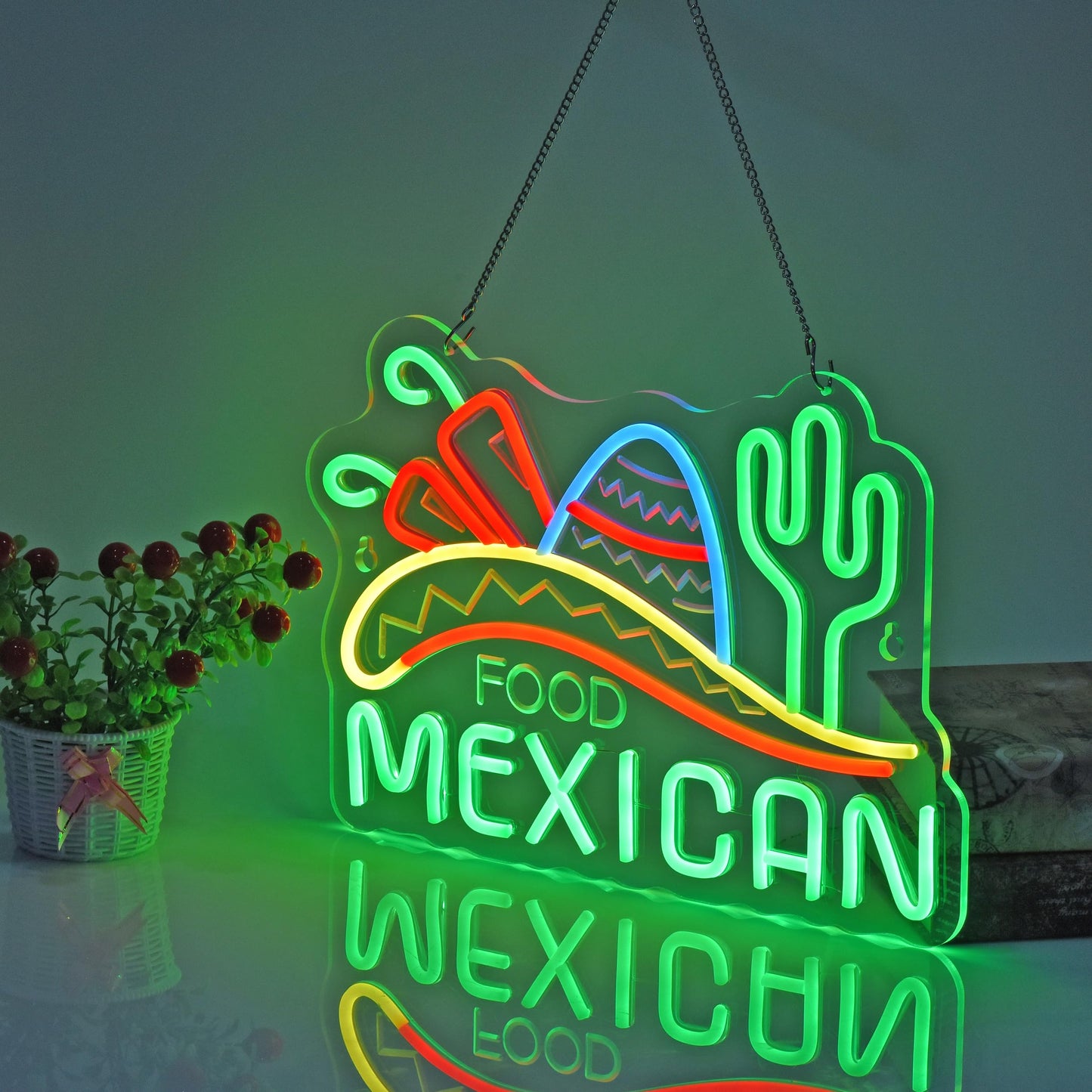 Mexican Food Neon LED Sign, for Restaurant, USB, Dimming, 15.75×11 inches