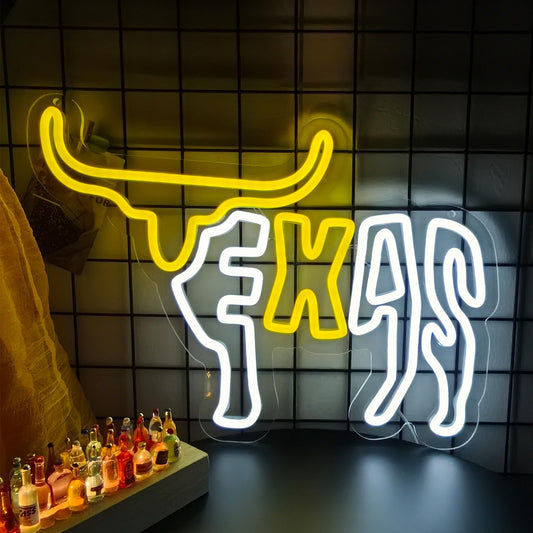 Texas Longhorn Neon LED Sign, Dimmable, Hanging, 16.7” x 11” Inch