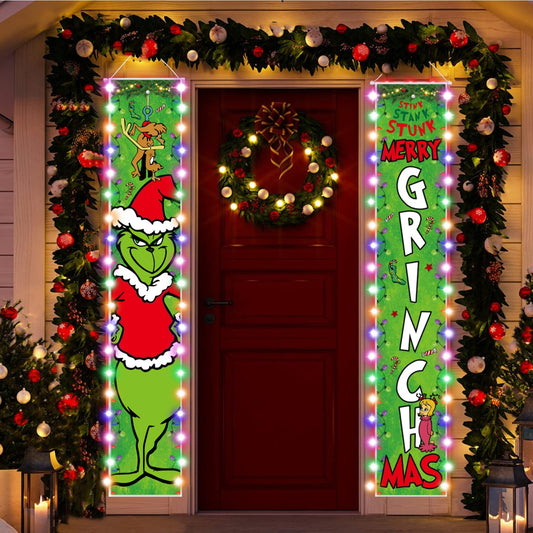 Christmas LED Banner decorations for Front Porch Wall Hang Banner (71”x11.8” inch)