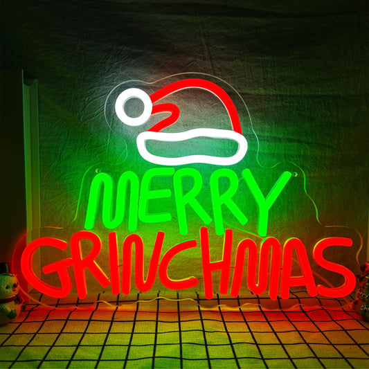 Merry Grinchmas Neon LED Sign, Dimming, Hanging, (14.1”x 9.5”)