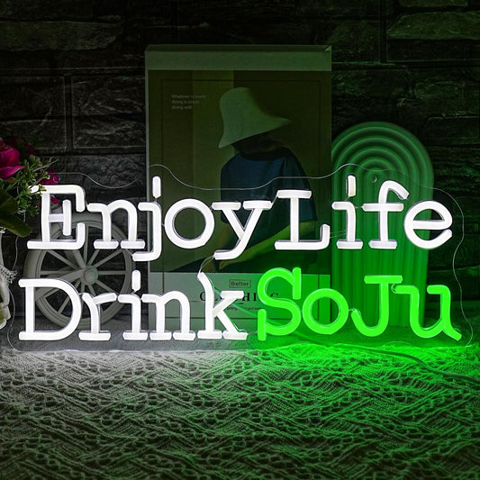 Enjoy Life Drink Soju Neon LED Sign, Dimming, USB (16.5'' X 6.7'' inch)