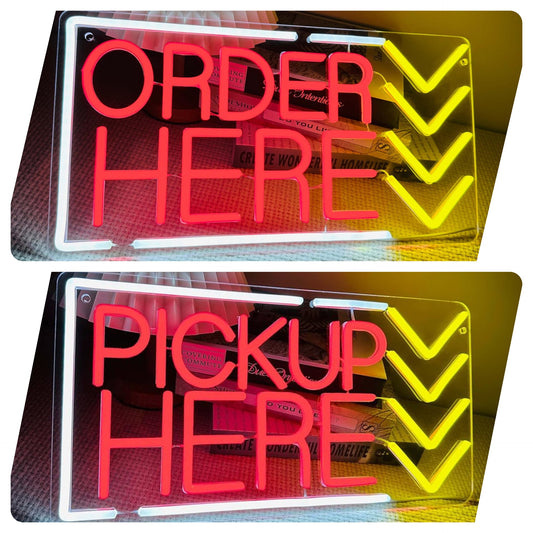 Order Here & Pick-Up Here Neon LED Restaurant, Bar, FastFood Sign 17”x9” inch