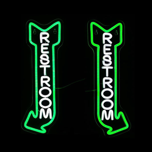 Restroom Arrow Left/ Right Neon LED Sign, Dimming, USB (16.9” x 6.3” inch)