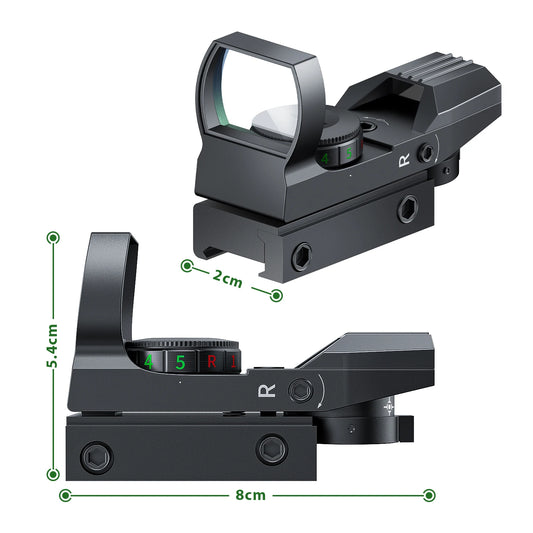 Red Dot Sight, Holographic Reflex Sight, 4 Reticle Optics, Red/Green, 11mm/22mm Rail